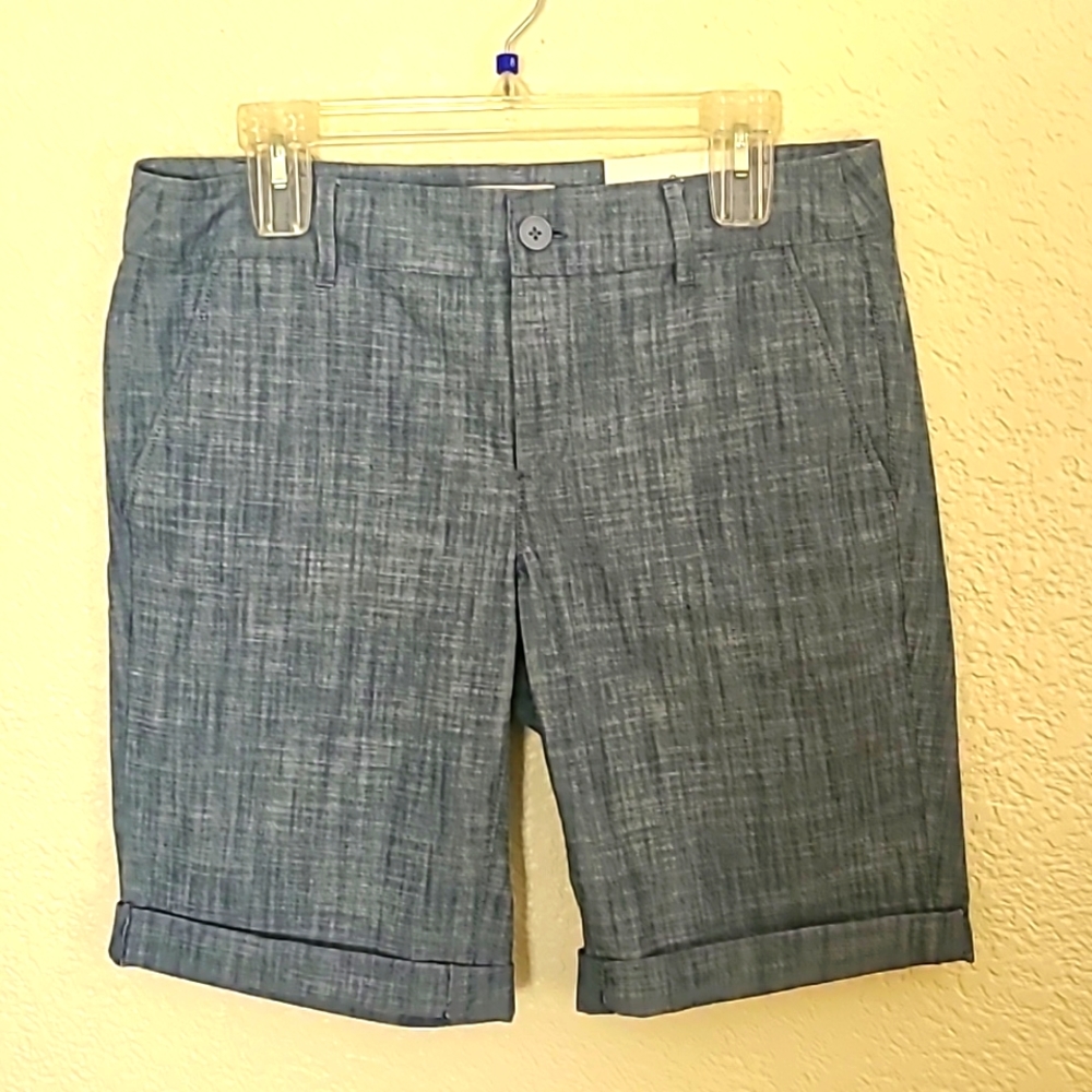 LOFT Chambray-Style Blue Bermuda Shorts